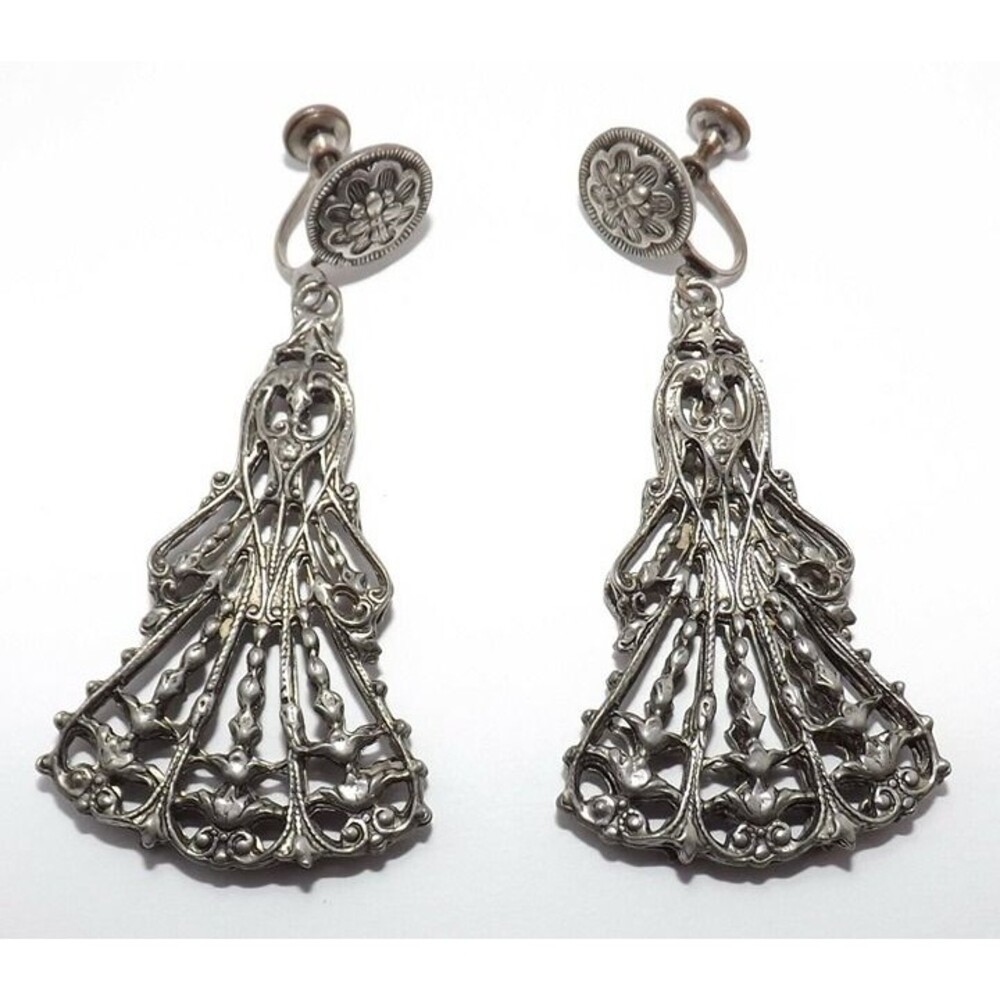 Vintage Victorian style Intricate Ornate Chandelier Dangle Earrings Screwback
